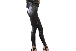 SEASUM Women's Faux Leather Leggings Pants PU Elastic Shaping Hip Push Up Black Sexy Stretchy High Waisted Tights