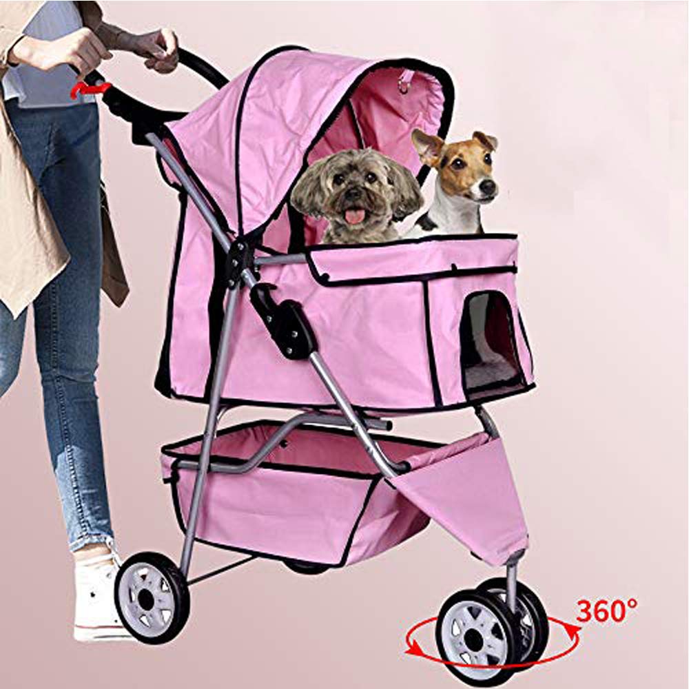 View 1 of **GRAY / 1 tire missing/ sold as parts) **3 Wheels Pet Stroller Dog Stroller for Dog Cat Stroller Pet Jogging Stroller Pet Jogger Stroller Dog/Cat Cage Travel Lite Foldable Carrier Strolling Cart