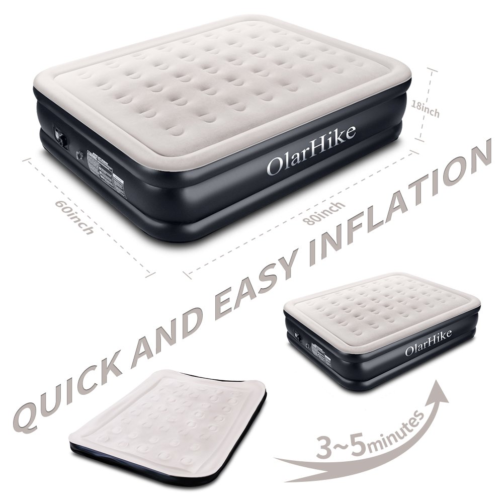 OlarHike Queen Air Mattress with Builtin Pump for Guests, Inflatable