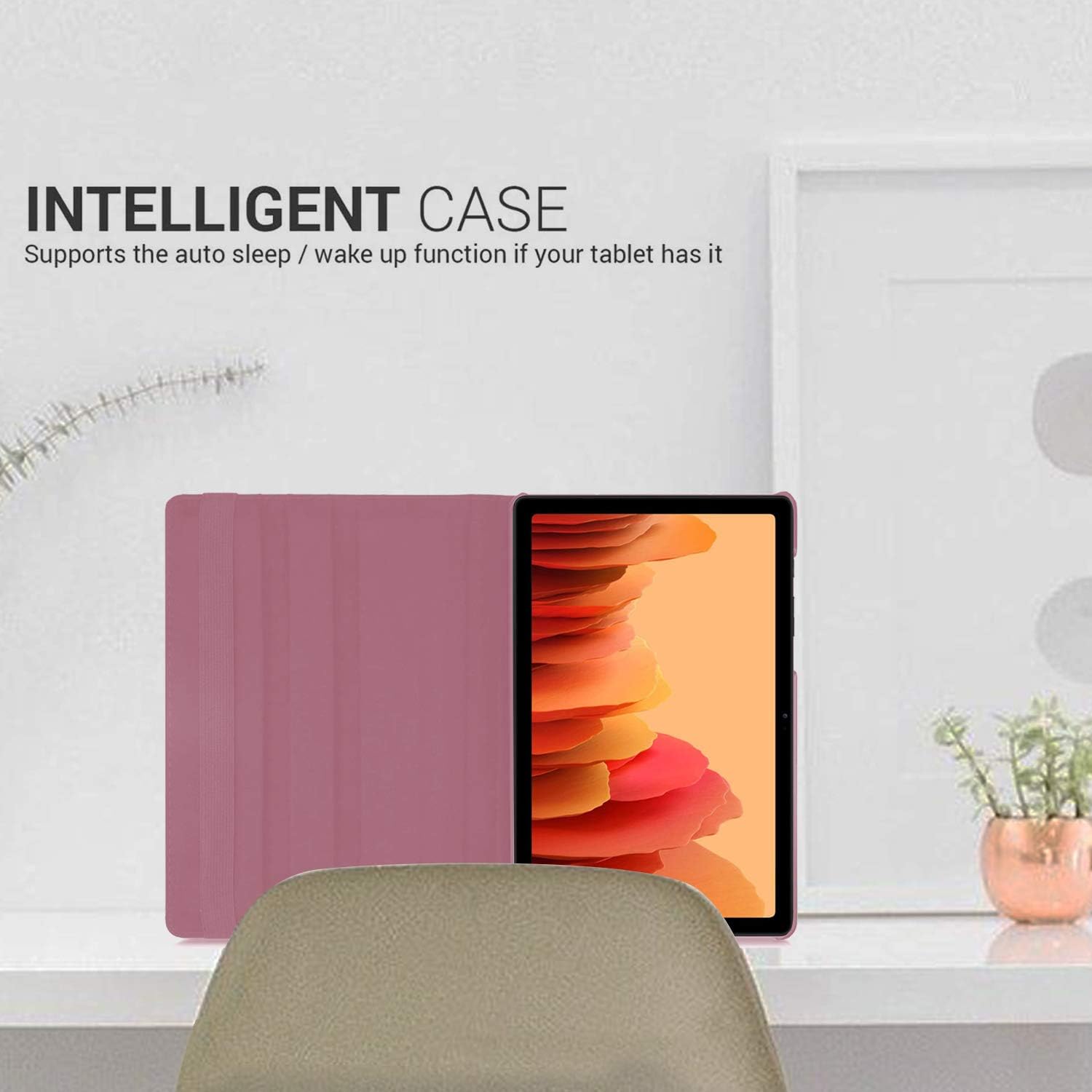 DN Technology Case For Samsung Galaxy Tab A7 10.4 inch 2022/2020 Multi Angle 360° Rotating Smart Folio Protective Tablet Cover (SM-T509/T500/T505/T507) (ROSE GOLD) - Image 4