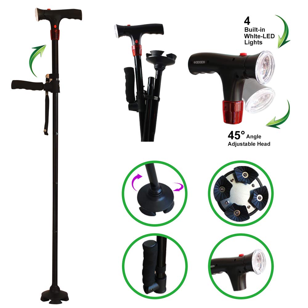Clever Cane LED Light Travel Adjustable Folding Walking Canes Security