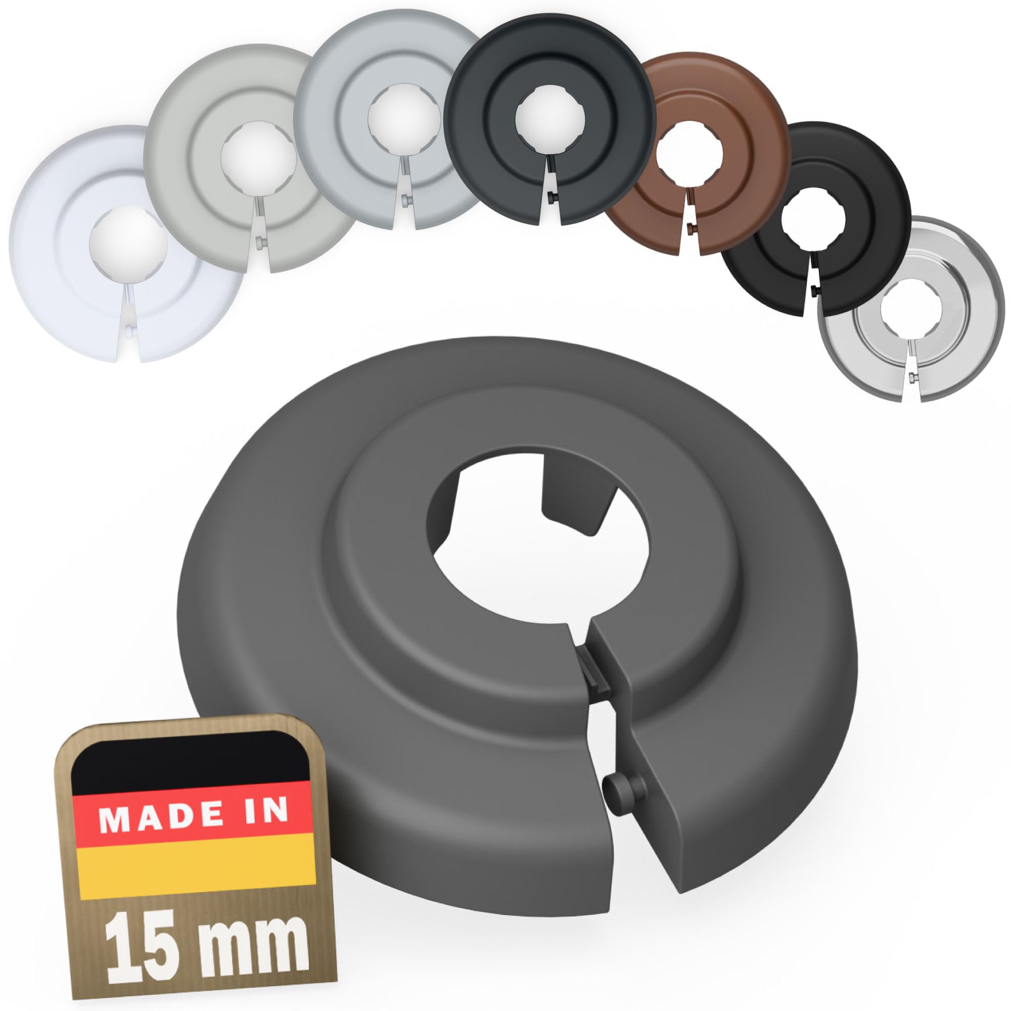 FUX 6 Radiator Pipe Covers Single Collars 15mm Dusty Grey - Heater Covers - Floor Rings