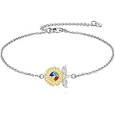 YFN Autism Awareness Bracelet Sterling Silver Puzzle Sunflower Piece Charm Bracelet ASD Jewelry for Women Inspirational Autism Awareness Gifts