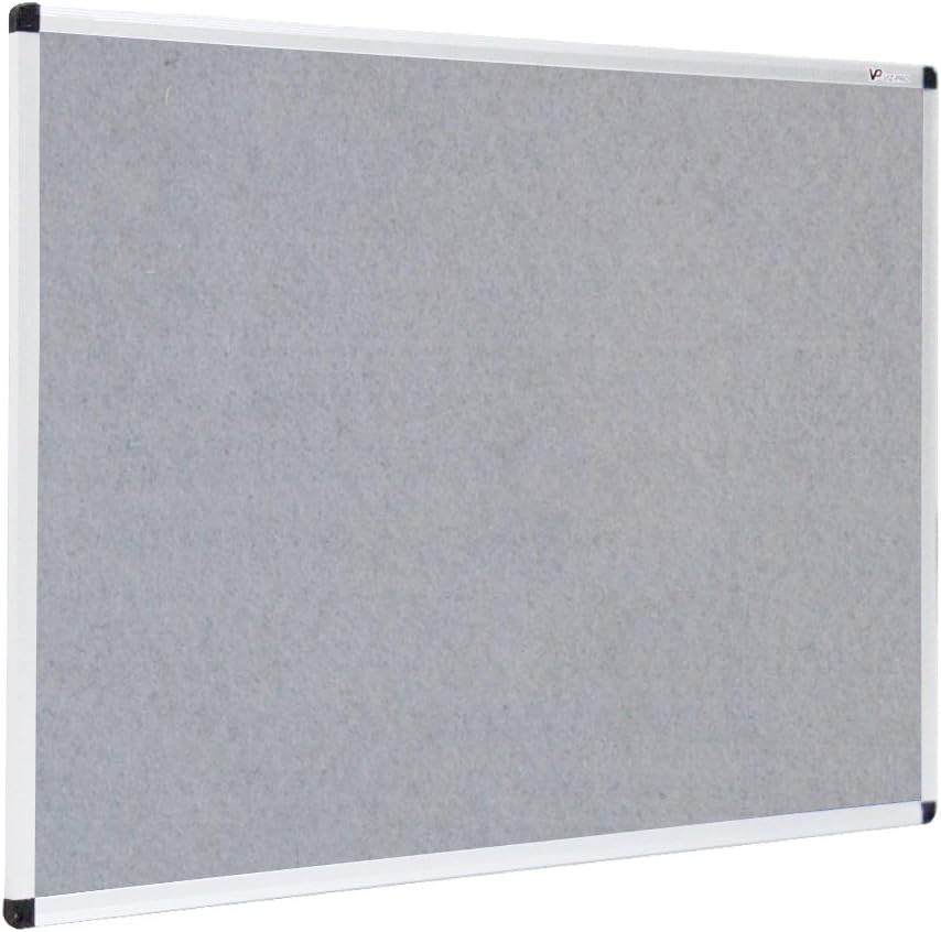 VIZPRO Notice Board Felt Gray, 48 X 36 Inches, Silver