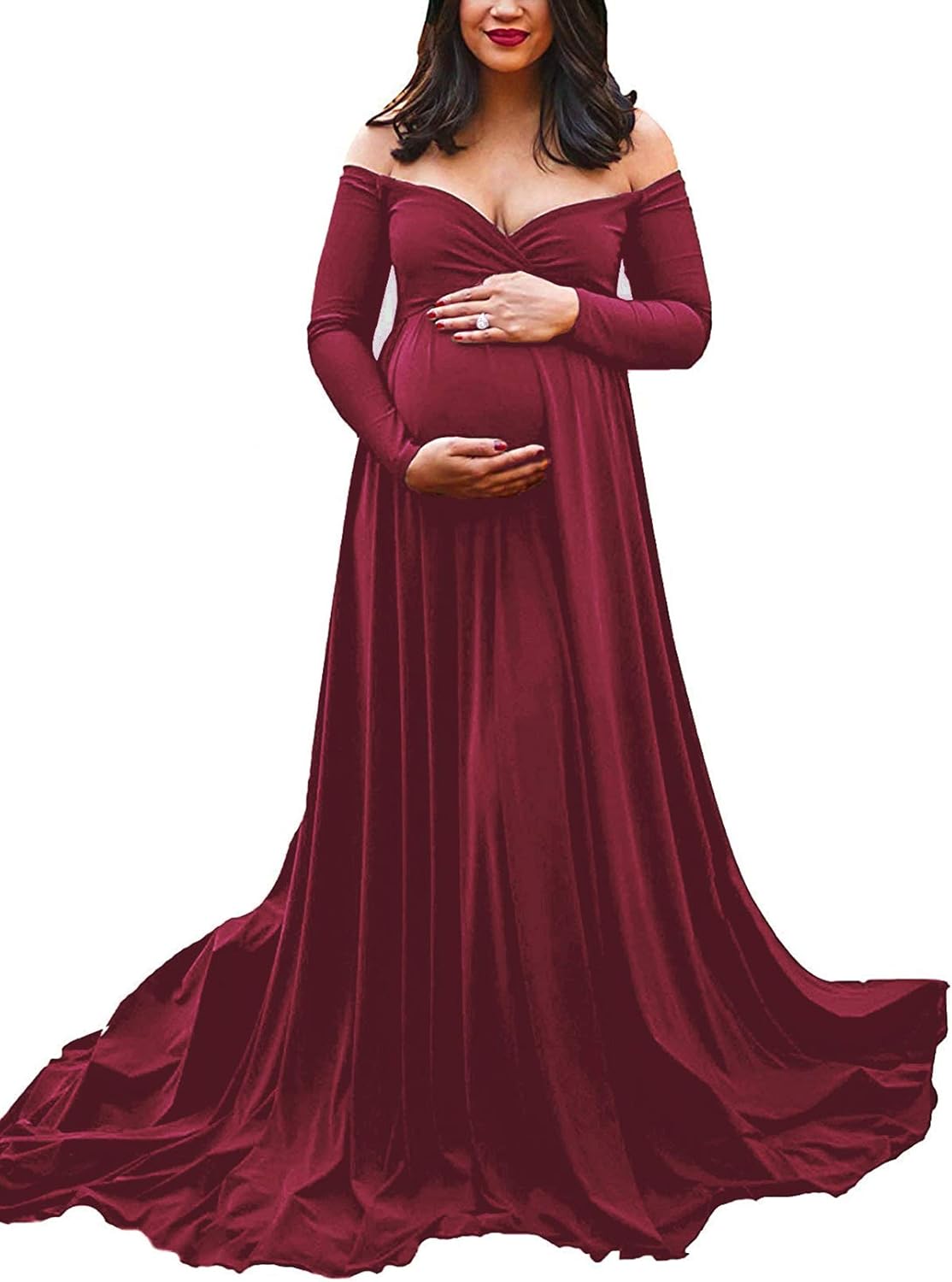 Saslax Maternity Off Shoulders Half Circle Gown for Baby Shower Photo Props Dress at  Women’s Clothing store