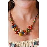 Magitaco Chunky Boho Statement Necklace for Women - Handmade Colorful Ceramic Beaded Hippie Jewelry, Adjustable Long Bohemian Necklaces for Casual Wear
