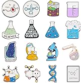 Pandahall 16Pcs Alloy Enamel Brooches Chemistry Science Theme, 16 Styles Cartoon Chemistry Theme Lapel Brooch Enamel Pin Set for Clothes Bags Decor