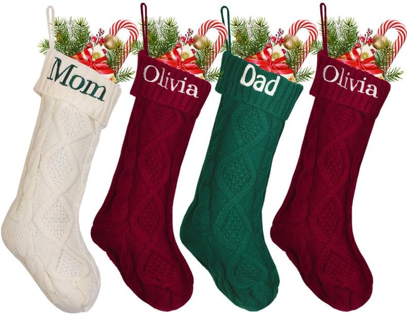 Stockings & Holders - Infiher Christmas Stockings Personalized 3 Pack Custom Name 18” Large Knitted Xmas Stockings for Fireplace Hanging,Family Christmas Stockings with Embroidered Name for Home Decoration(C)