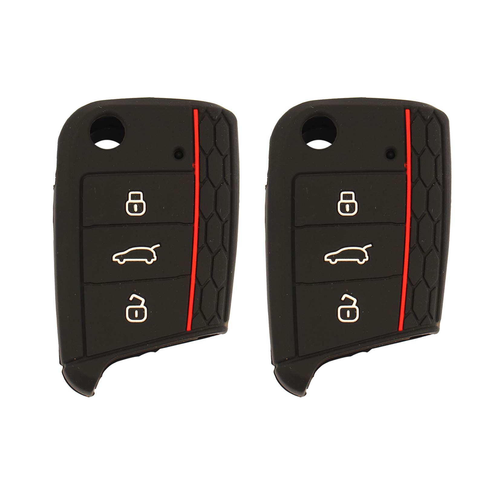 Futheda 2Pcs 3 Buttons Soft Silicone Car Remote Flip Key Fob Cover Holder Protection Cases Accessories Compatible with Golf 7 GTI Golf VII MK7 Octavia A7 Seat Leon 5F SC ST (Black)