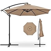 Best Choice Products 10ft Offset Hanging Market Patio Umbrella w/Easy Tilt Adjustment, Polyester Shade, 8 Ribs for Backyard, Poolside, Lawn and Garden - Tan