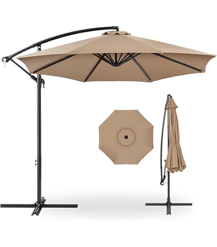 Le Papillon 10-ft Offset Hanging Patio Umbrella Aluminum Outdoor Cantilever Umbrella Crank Lift, Blue : Patio, Lawn & Garden