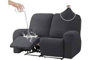 HDCAXKJ 100% Waterproof Loveseat Recliner Couch Cover Stretch Recliner Sofa Covers 2 Seat Double Love Seat Recliner Covers 6 Pieces Dual Reclining Loveseat Slipcovers Protector (Dark Gray, 2 Seat)