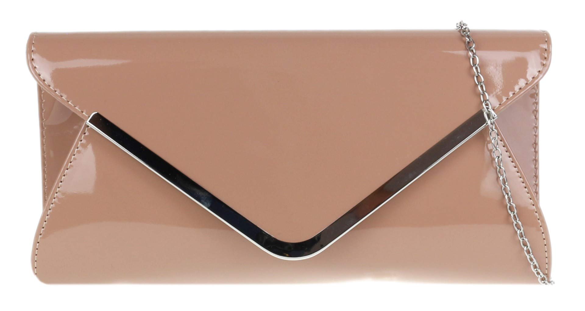 Girly Handbags Womens Glossy Oversized Clutch Bag (Dark beige)
