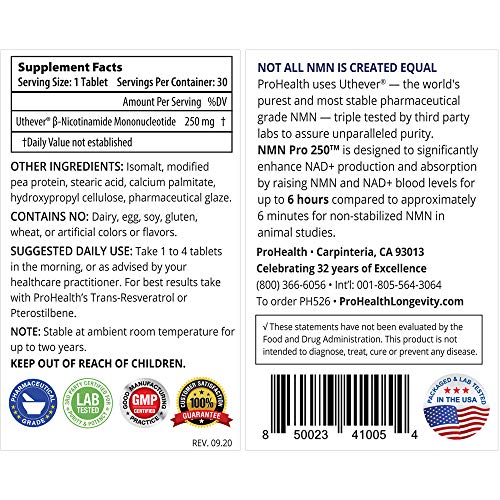 ProHealth Longevity NMN Pro 250 Sustained Release Featuring Uthever