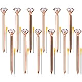 Coopay 12 Pieces Big Crystal Diamond Pens Rose Gold Pens Metal Ballpoint Pens and 12 Pieces Ballpoint Pen Refills in Black Ink for School Office