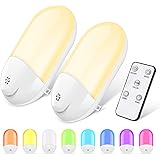 Plug-in LED Night Lights - RGB Color Changing Plug Into Wall LED Night Light with Remote Control, Automatic Dusk to Dawn Sensor Night Lights for Kids, Bedroom, Hallway, Kitchen, Stairs, 2 Packs