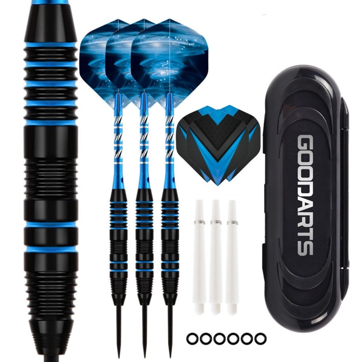 HRLORK 3 Packs Darts Set Professional Darts Set Steel Tip Darts Aluminum Shafts Darts Stems and Flights with 3 White Spare Shafts and Darts Case- Blue