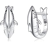 Shark Earrings For Women Sterling Silver Black Shark Hoop Earrings Jewelry For Women Ocean Lovers
