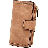 DTSFHTDAL Women's Long Wallet, Leather Large Capacity Coin Purse Long Wallet for Lady Credit Card Holder Wallets for Man and Woman (Brown)
