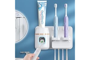 TuCao Toothpaste Dispenser Wall Mounted, Automatic Toothpaste Dispenser for Kids, Toothbrush Dispenser for Bathroom with 4 Toothbrush Slots