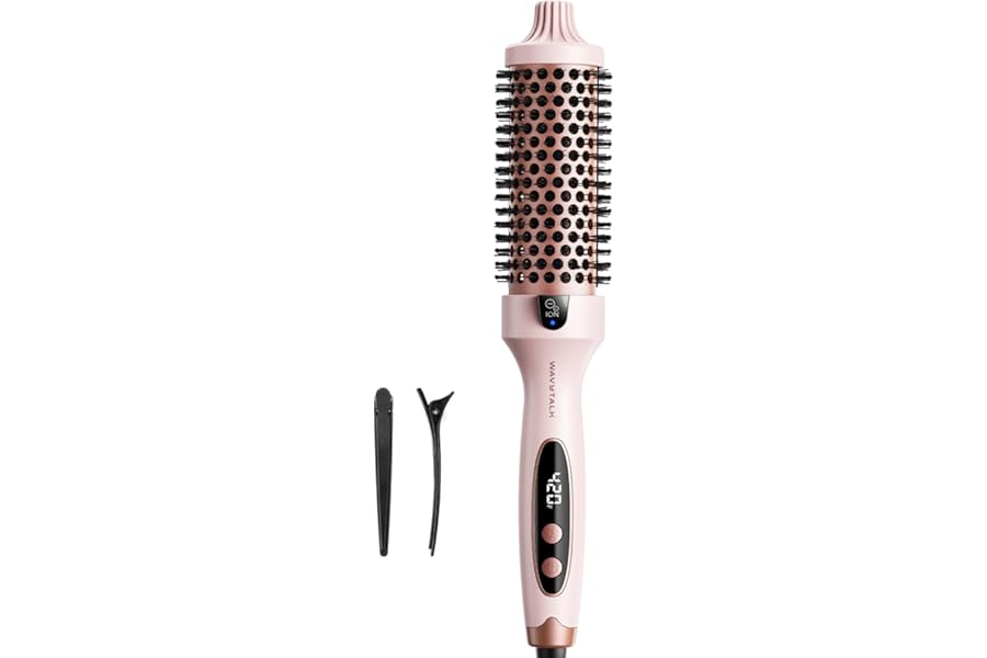 Wavytalk Thermal Brush, Blowout Boost 1.5 inch Heated Round Brush for Blowout Look, Dual Voltage, Pink, Sakura, Tourmaline Ceramic, Negative Ion Technology, 5 Temperature Settings, Less Damage