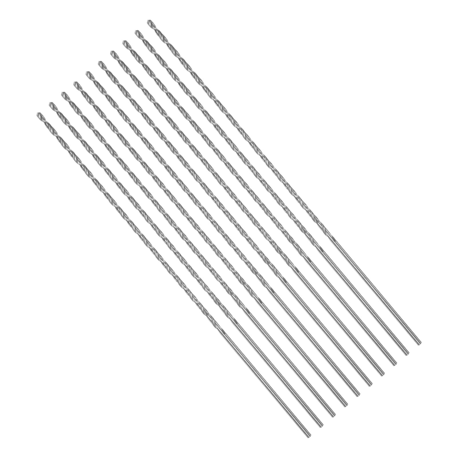 CoCud Long Twist Drill Bits, 1.5mm Cutting Diameter 0.06" Shank 2.95" Blade Length, High-Speed Steel Jobber Bit Set (Applications: for Metal Wood Plastic), 10-Pieces
