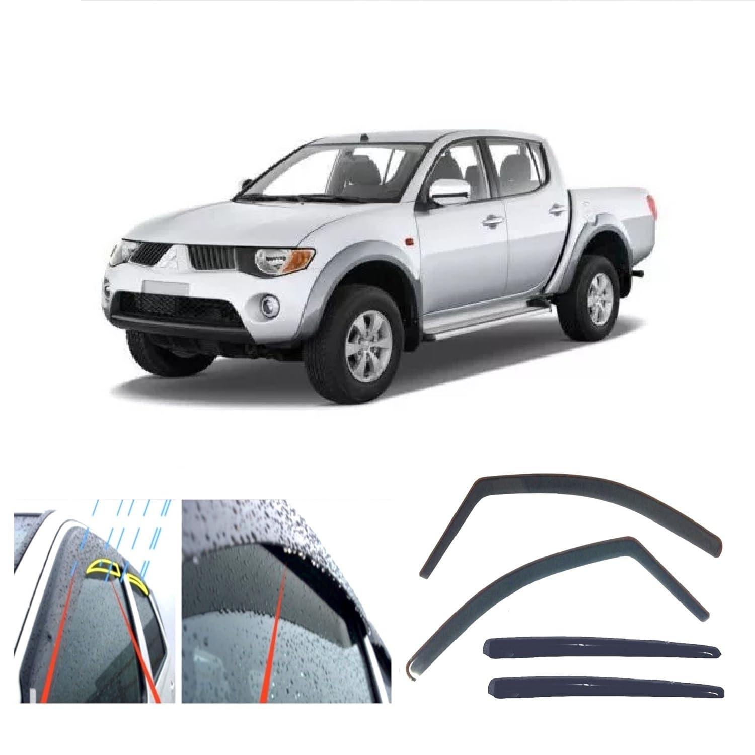 AC WOW 4x Wind Deflectors Rain Guards for Mitsubishi L200 /Triton/Strada/Warrior/4work/Animal Double Cab 2005 2006 2007 2008 2009 2010 2011 2013 2014