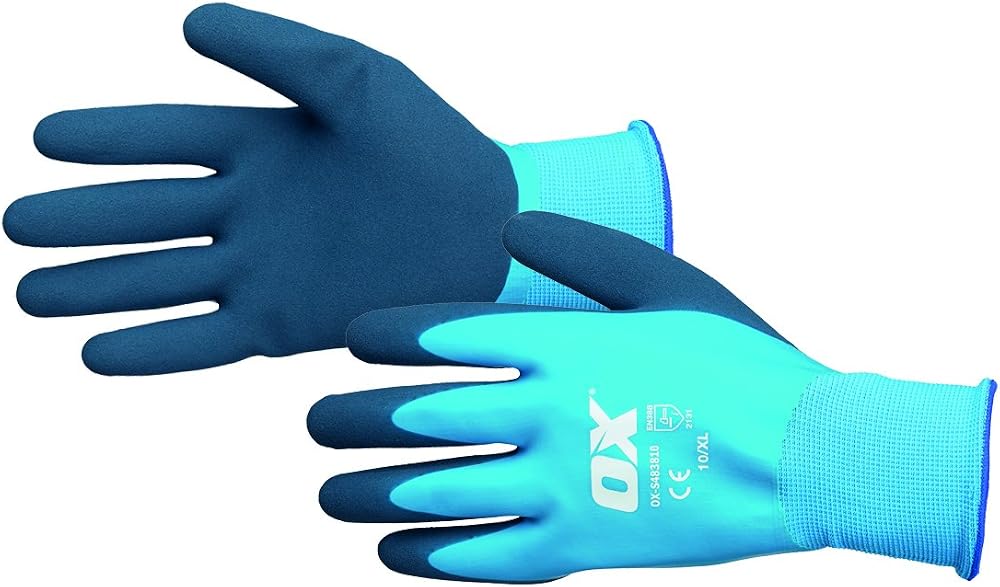 OX Tools Latex Work Gloves Size 10 XL Waterproof Grease Oil Resistant EN 388