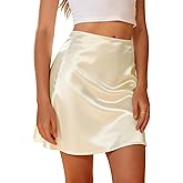 Urban CoCo Women's Elegant Satin Mini Skirt Elastic Waist Cocktail Party Wedding A-Line Silky Skirts