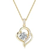 CYW Moissanite Sun/Heart Necklace for Women, Solid 925 Sterling Silver, 16"/18"/20" Adjustable Chain, Birthday Valentines Anniversary Mother's Day Christmas Ideal Gift for Her