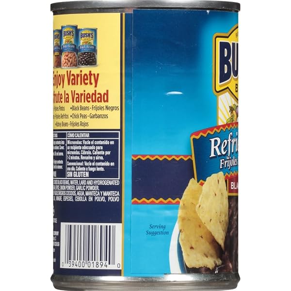 BUSH’S BEST, REFRIED BEANS, BLACK BEAN, 16OZ CAN