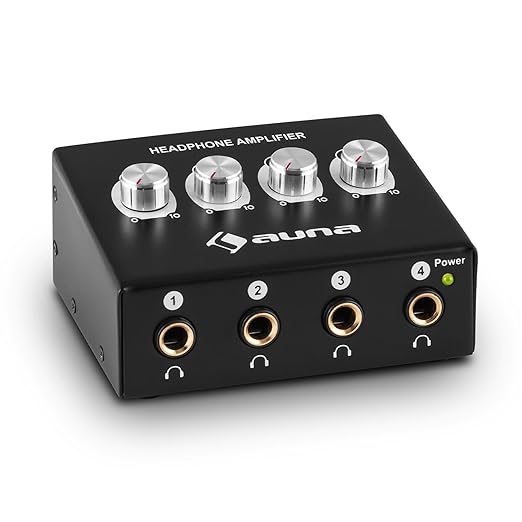 title=Auna HA-4CH Amplificatore Cuffie 4 Canali Alloggiamento in Metallo