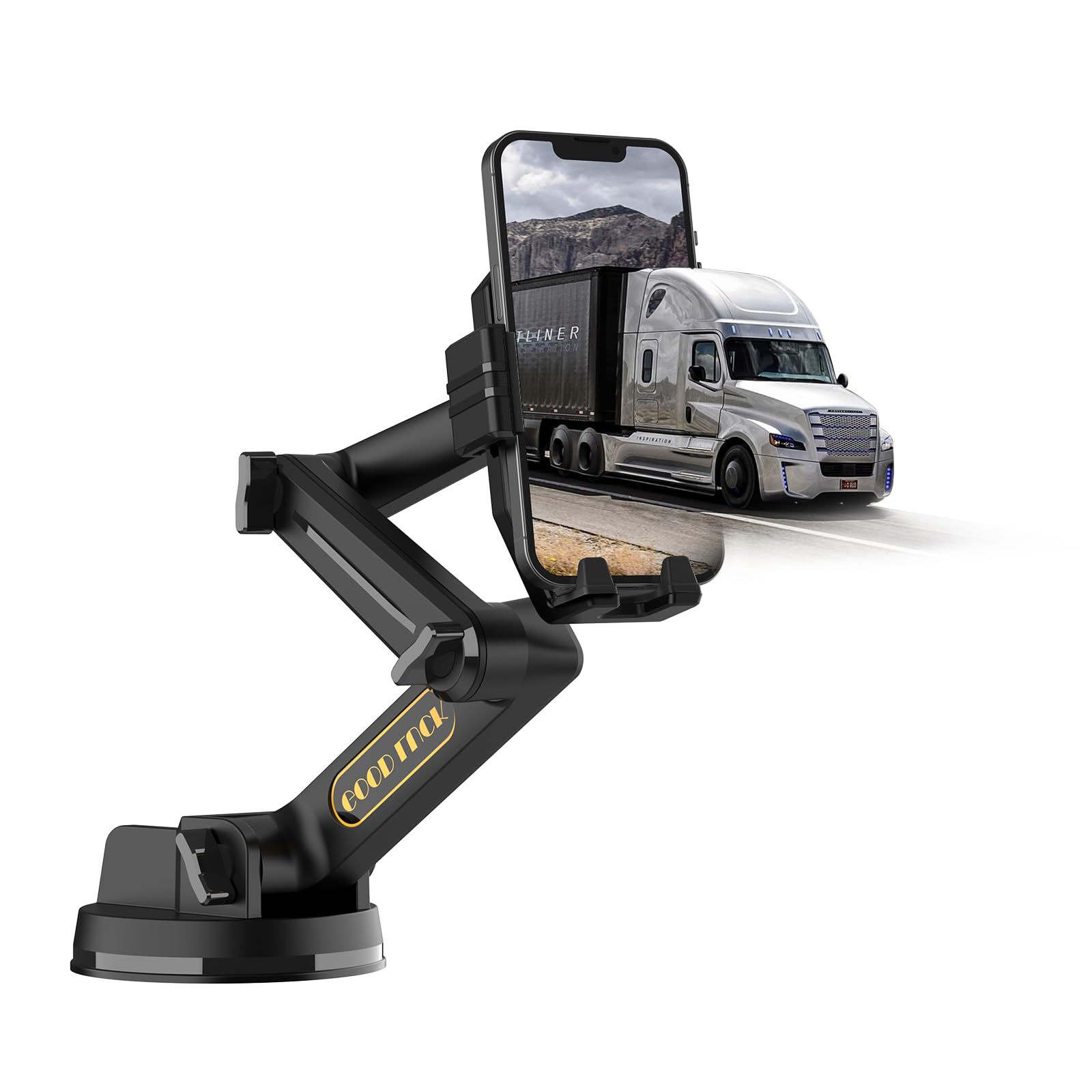 Topsolar Phone Mount for Truck Phone Holder for Truck - Heavy Duty Super Suction Cup, Mobile Device Holder Dashboard Window 16.9 inch Long Arm & Stable, iPhone & Samsung Compatible, Semi Trucker