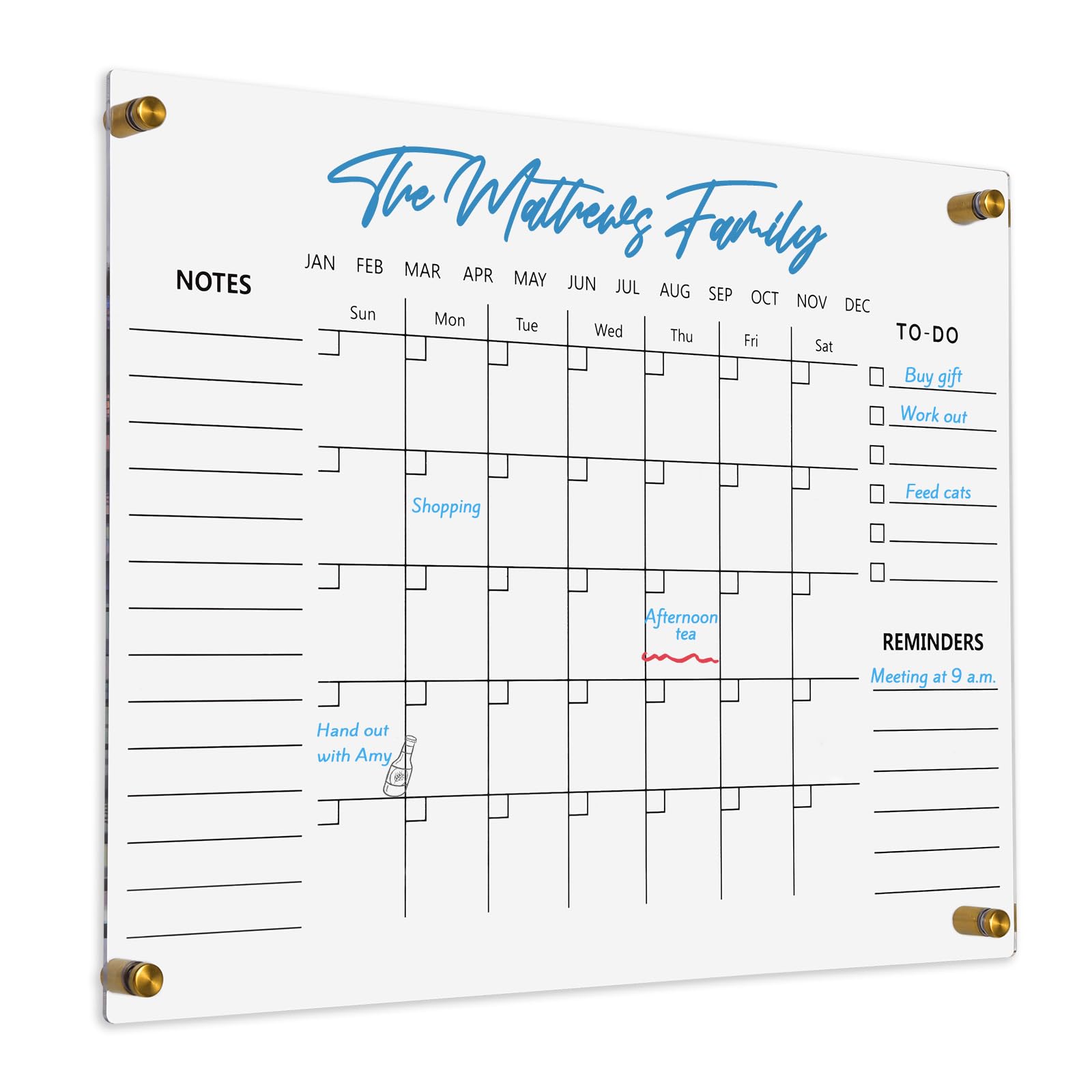 Photo 1 of Clear Acrylic Calendar Dry Erase for Wall, Family Planner, Monthly Calendar Dry Erase Whiteboard for Home, Office, 17" x 13"Reusable White Board?Clear-3343?