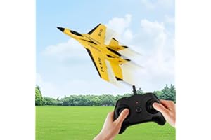 POOUTY Remote Control Airplane Toy with Lights 2025 New 2.4ghz RC Remote Control Fighter Model Toy, Foam RC Fighter Jet Gravity Gliders Rc Plane Jet, Remote Control Fighter Airplanes Gifts for Kids (Yellow)