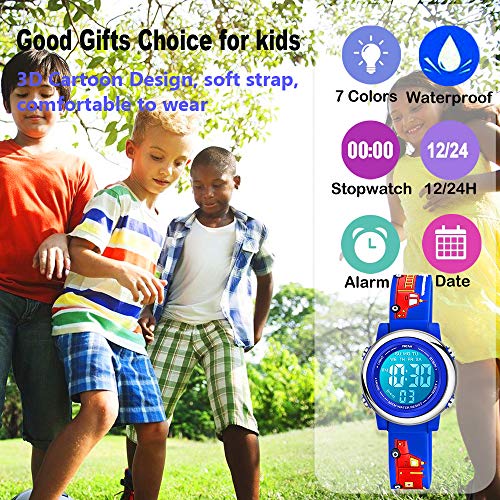 Venhoo Kids Watches for Boys 3D Cartoon Waterproof Silicone 7 Color Flashing Lights Children Toddler Wrist Watch for Boy Little Child