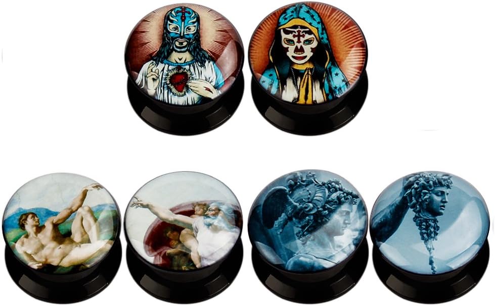 KUBOOZ(3 Pairs) Christ-art Acrylic Ear Plugs Tunnels Gauges Stretcher Piercings
