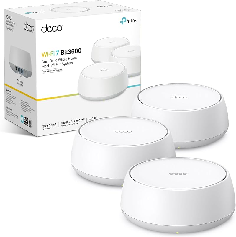TP-Link Deco BE3600 3-Pack Mesh WiFi 7 System Dual-Band AI Roaming