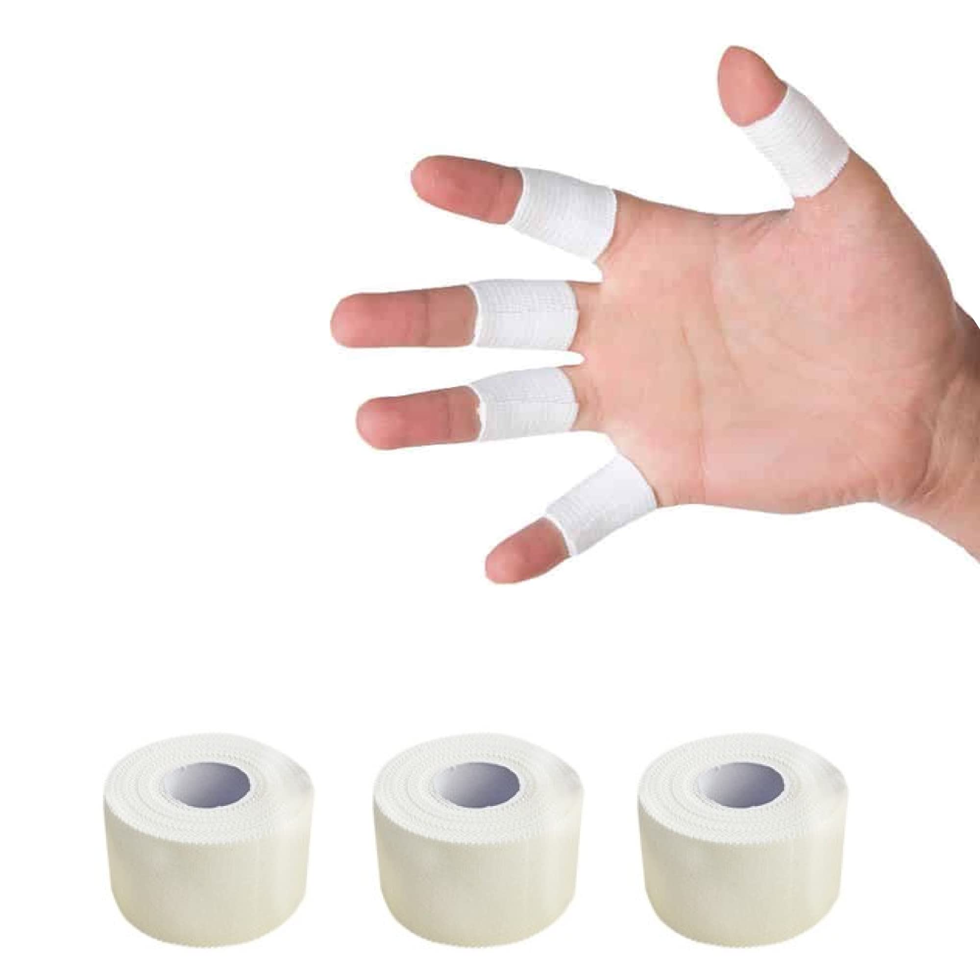 3 Rolls White Zinc Oxide Tape - 1.25 x 10m Self Adherent Cohesive Tape, Healthcare Sports Strapping Tape Rolls - Long Strong Rigid Latex Free Athletic Tape for Boxing, Physio Injury.