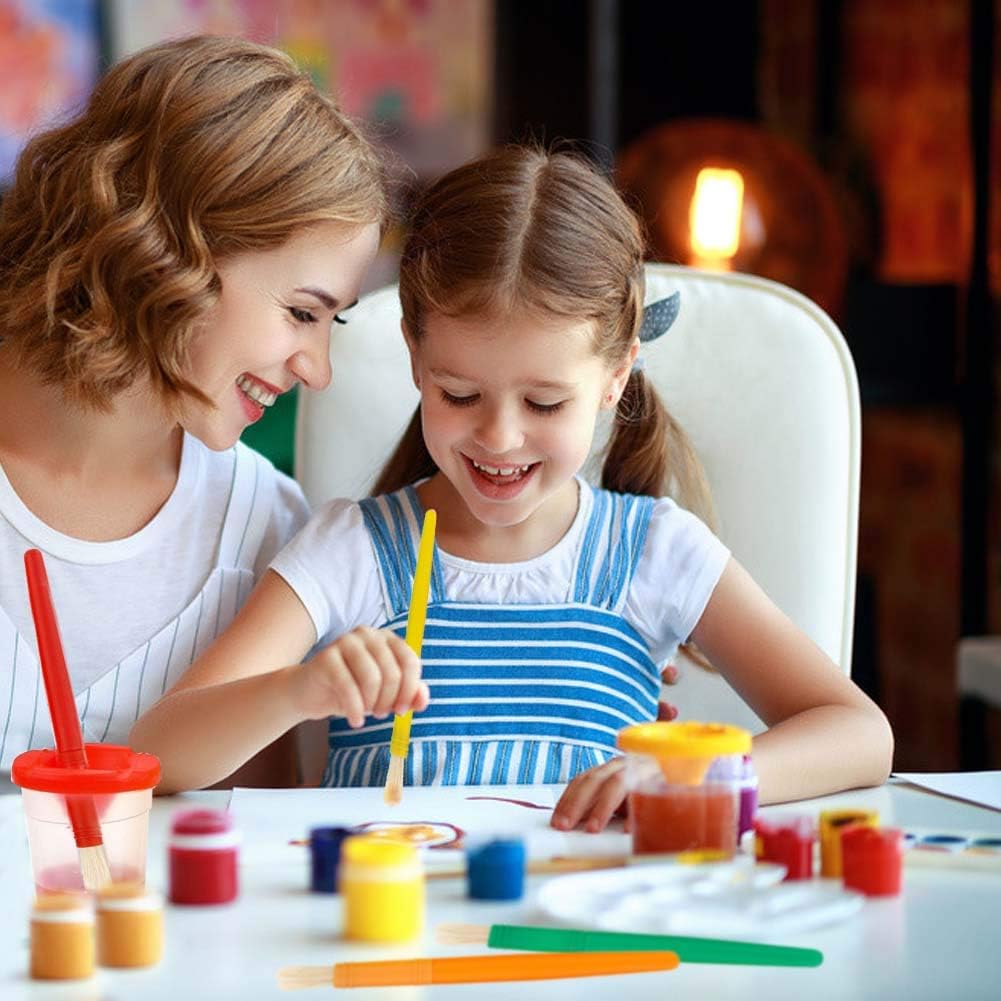 Jatidne Paint Cups with Lids and Paint Brushes for Kids Paint Assortment Childrens Paintbrushes Spill Proof Paint Cups Art Paint Set for Toddlers: Kitchen & Dining