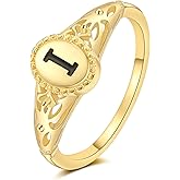KOHOTA Gold Initial Rings for Women Non Tarnish Vintage 14K Gold Plated Letter Signet Ring Dainty Personalized Stackable Thumb Pinky Band Ring Size 6-10 Jewelry Gifts