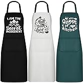 Jeyiour 3 Pack Funny Cooking Aprons Women Oil-proof Kitchen Aprons with Pockets for Home Chef BBQ Birthday Thanksgiving Gift(Black, Green, White)