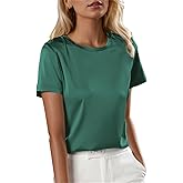 Women's Casual Short Sleeve Crew Neck Silk Satin Blouse Top​
