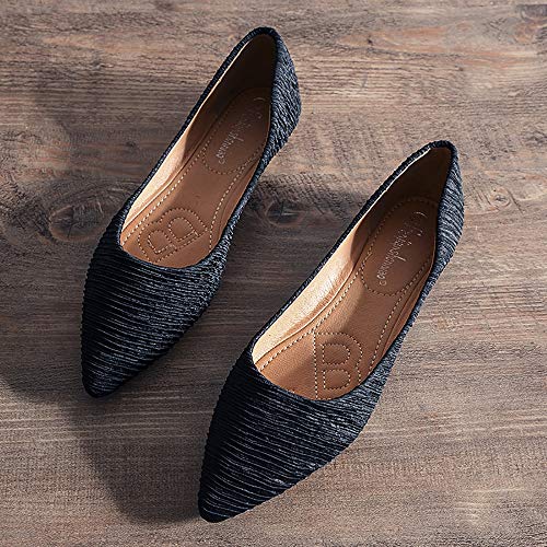 Meeshine Women's Pointy Toe Ballet Flats Comfortable Slip-on Classic Dress Shoes (Classic-Black US 10)