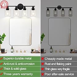 4-Light Bathroom Light Fixtures, Matte Black Modern