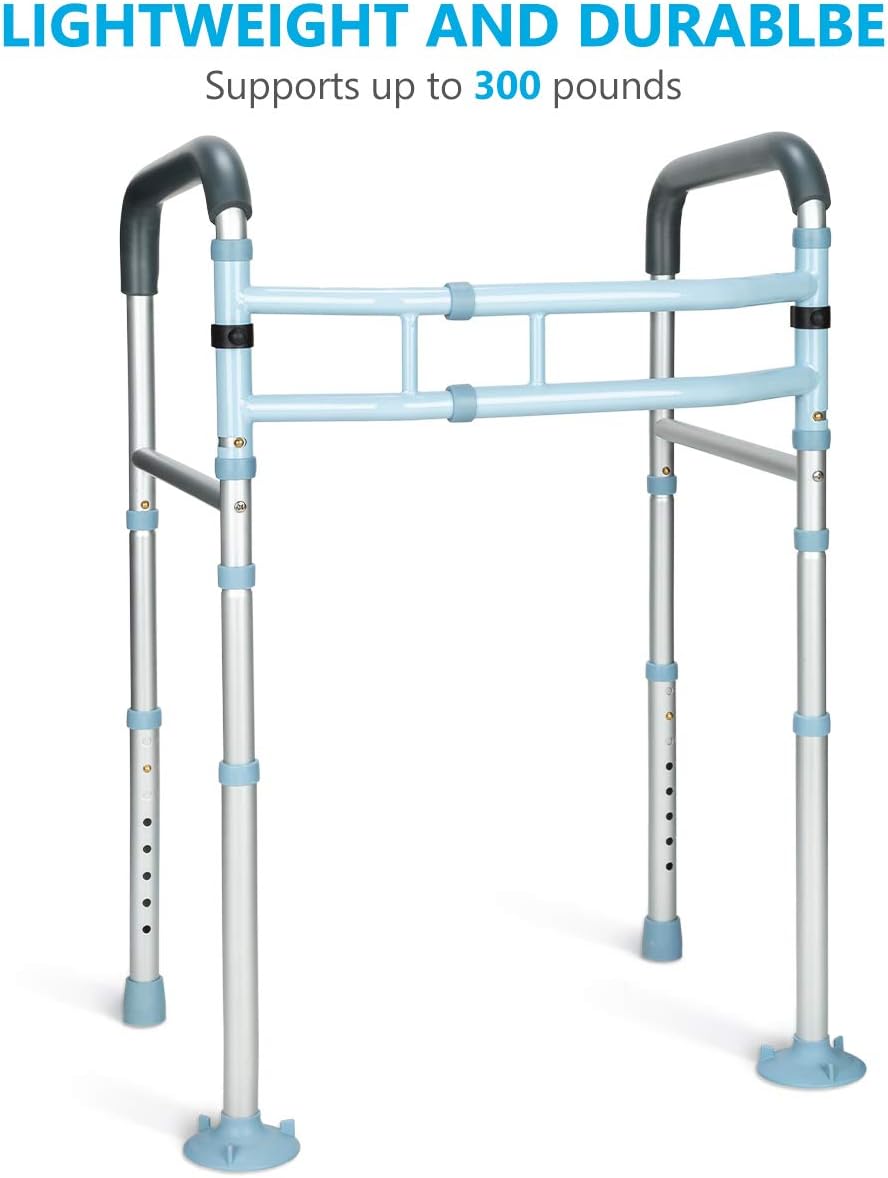 OasisSpace Stand Alone Toilet Safety Rail - Heavy Duty Medical Toilet Safety Frame for Elderly, Handicap and Disabled - Adjustable Bathroom Toilet Handrails, Width Adjustable Design, Fit Any Toilet: Health & Personal Care