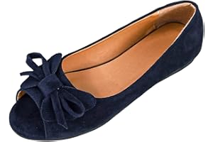 Women's Bow Knot Ballet Flats Casual Dressy Round Peep Toe Work Shoes Cork Cushion Soft Comfortable Business Flats