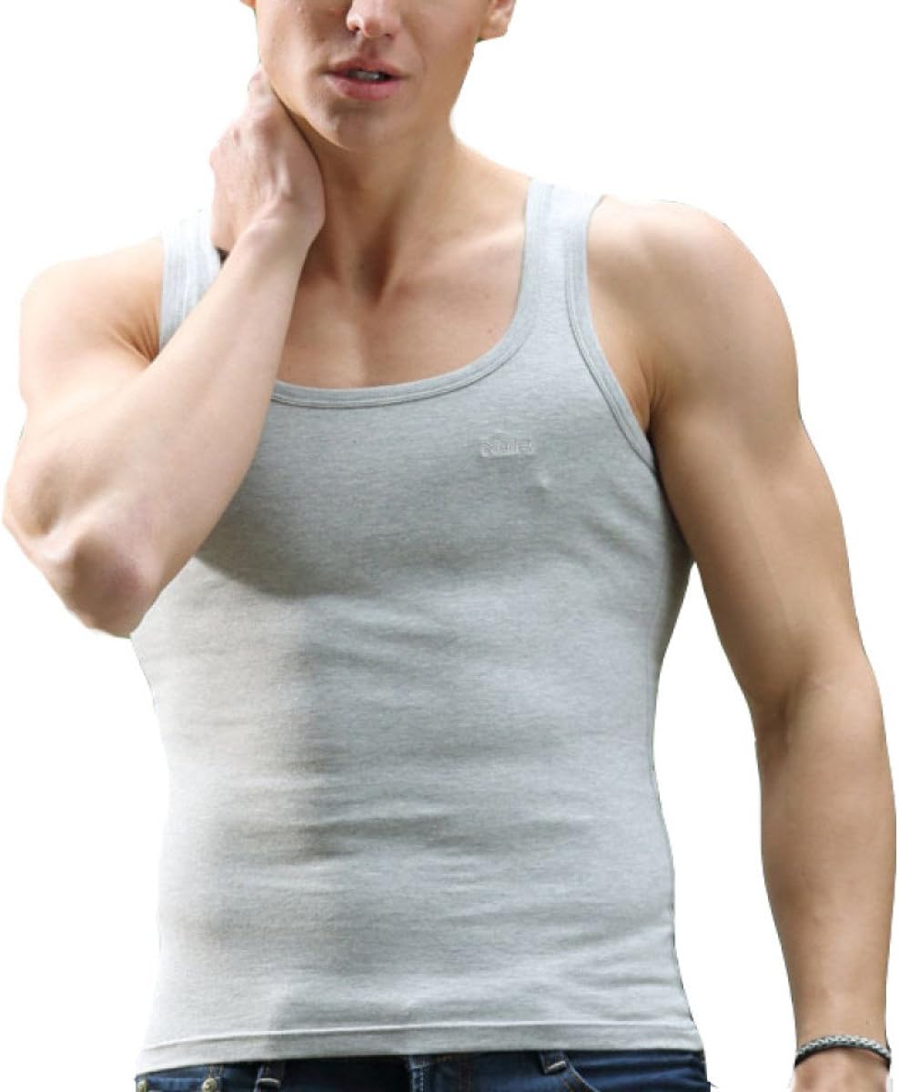 Men Square Neck Stretch Cotton Vest Spring and Summer Youth Sports and Fitness Bottoming Slim Undershirt Vest T-Shirt