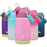 Konokyo Insulated Water Bottle with Straw Lid,12 oz Stainless Steel Vacuum Metal Bottle with Silicone Handle,Rose Pink