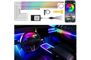 QVEVDACAR Acrylic Car LED Interior Strip Lights, 6 in 1 Dreamcolor Ambient Lighting Kit with Wireless APP, Luxury EL Wire Trim 16 Million Colors Neon Strip for Car Inside Decoration(No Remote)